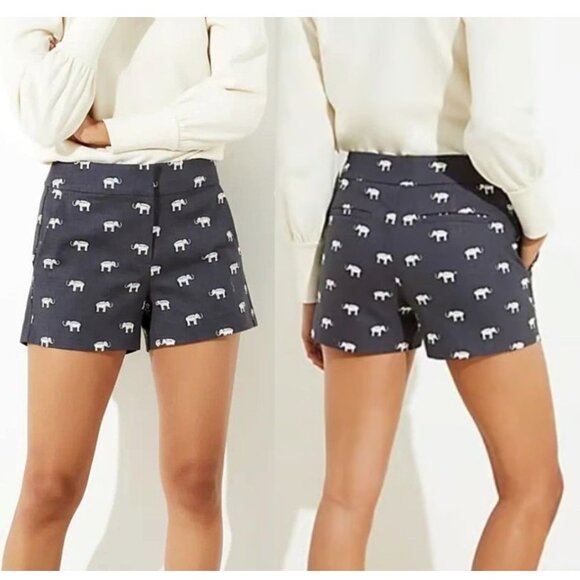 LOFT Pants - LOFT Coastal Gray (Dark Gray/Blue) Elephant Print The Riviera Short Size 8‎
